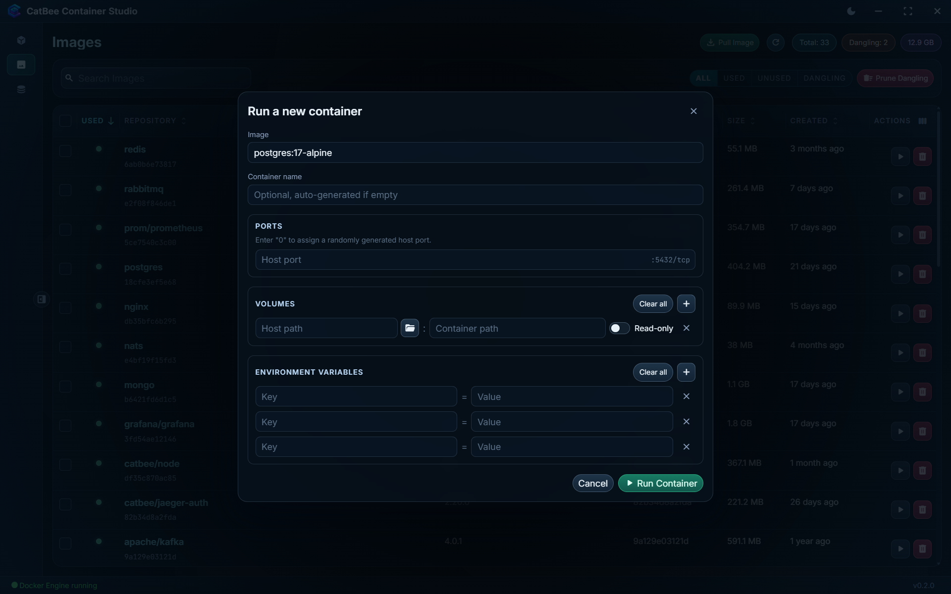 CatBee Container Studio run from an image view
