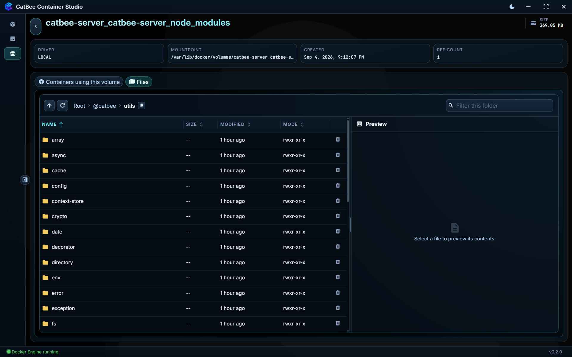 CatBee Container Studio volume explorer view